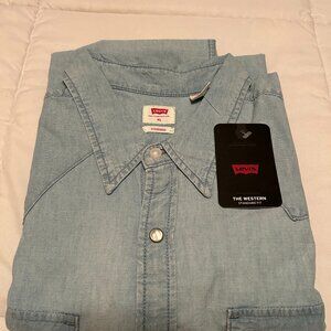 Levi's Mens Barstow Classic Western Denim Pearl Snap Dress Shirt Size XL, NWT